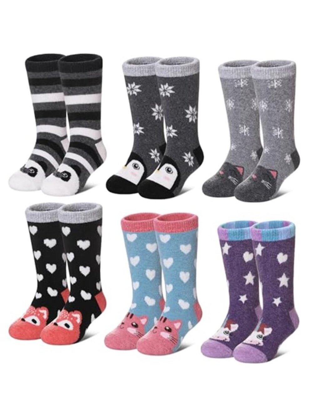 6 Pairs Kids Wool Socks Hiking Winter Warm Cozy Thick Heavy